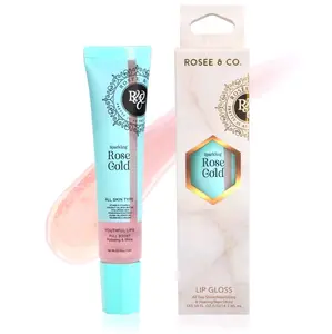 Rosee Lip Gloss High Shine Long Lasting Lip Shine Clear for All Skin Types YouthfulLips Full Boost Healing & Nourishing - sparkling rosegold