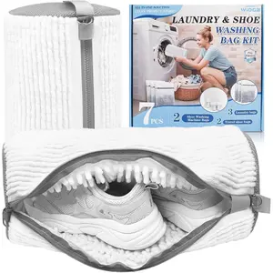 3-IN-1 Reusable Laundry & Shoe Washing Machine Bag Kit for Washer and Dryer, Self-locking Zipper Microfiber Cleaning Bag for Sneakers Tennis, Includes 3 Laundry Bags & 2 Shoe Bags