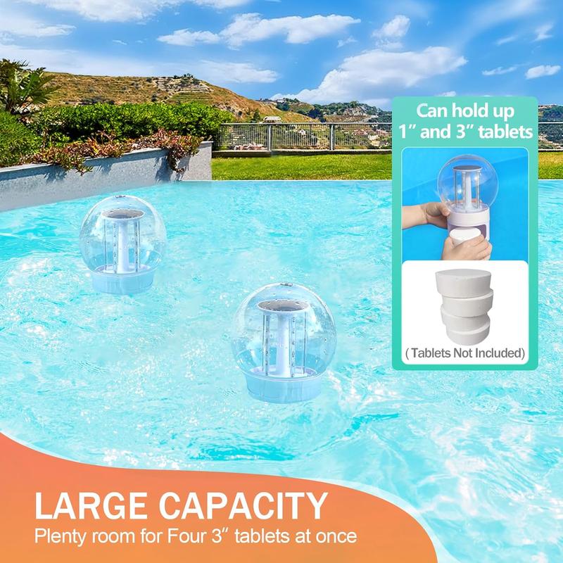 Solar Pool Chlorine Floater with Lights, Collapsible Chlorine Tablet Floater Fits Up to 4 Pieces 3 Inch Tabs, 9 Inch Adjustable Flow Floating Chlorines Dispenser for Pool Hot Tub Spa