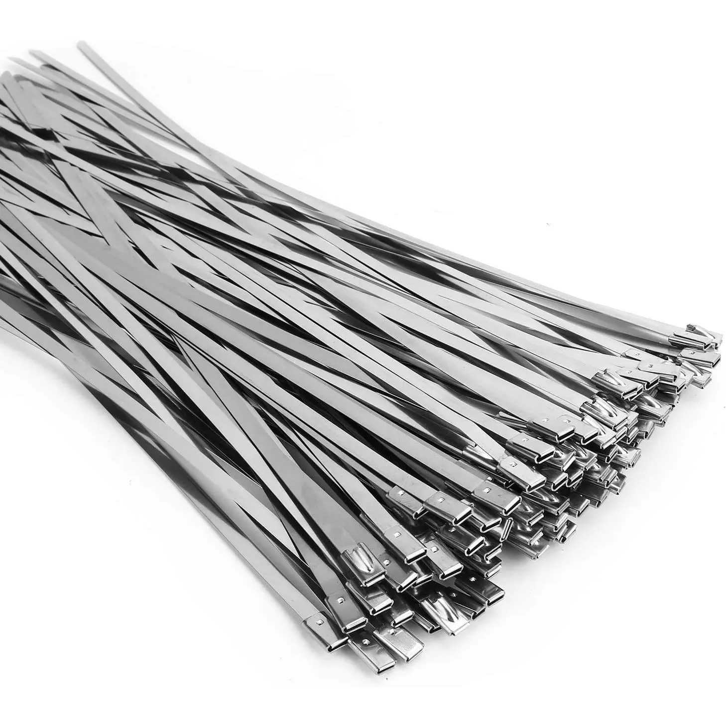 Metal Zip Ties (100PCS 11.8 Inch), 304 Stainless Steel, Heavy Duty Self-locking  Ties, for Exhaust Wrap, Chain Link Fence Parts, Heat Resistant Fencing Tie. for Pipe, Auto repair.