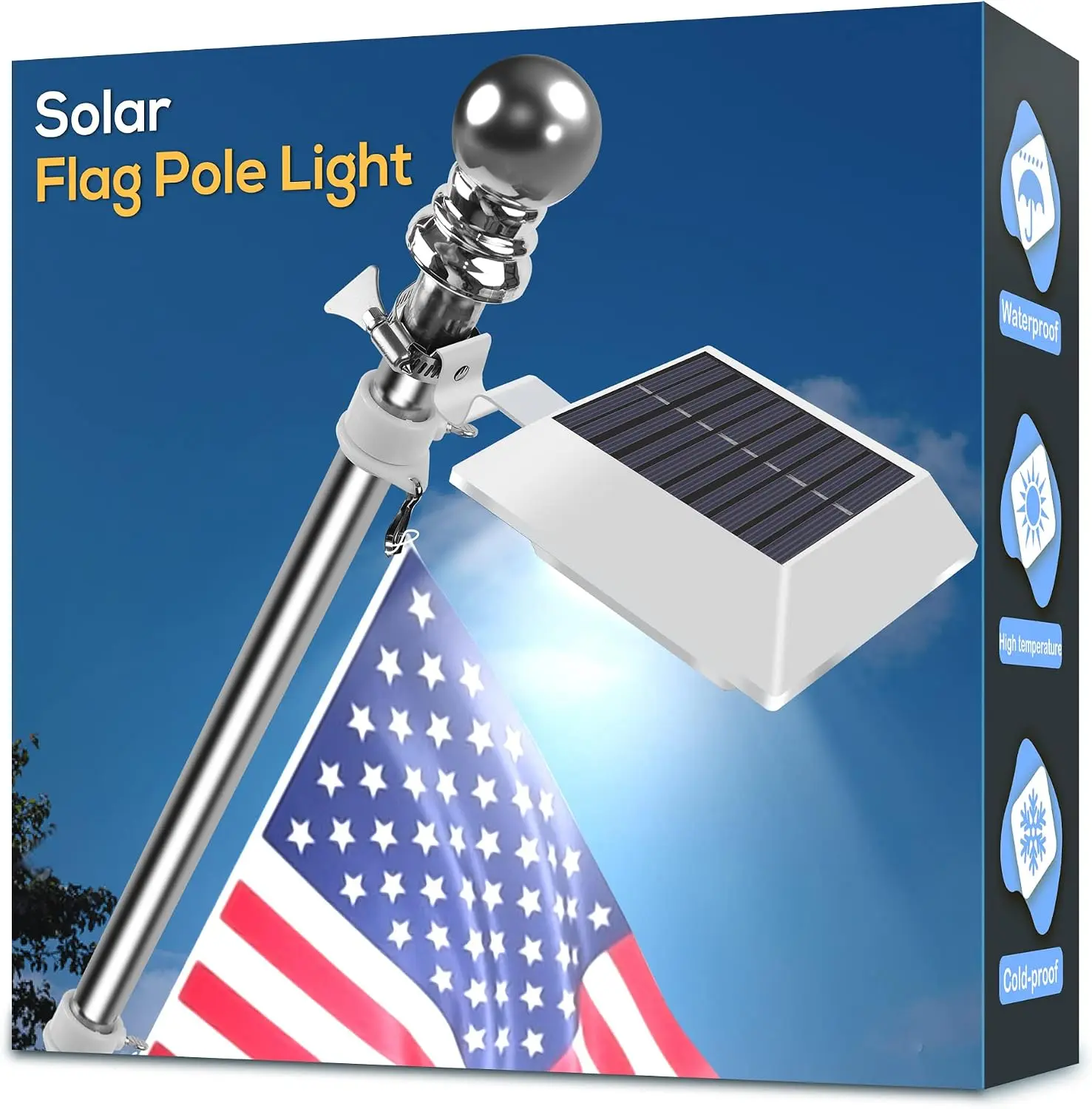 Solar Flag Pole Light, Upgrade Waterproof 6000K Bright White LED Solar-Powered Dusk-to-Dawn Outdoor Lighting for 5ft-6ft Flag Poles, Home Garden Decor