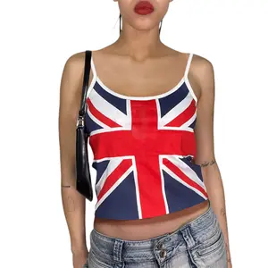 Women's Crop CamisoleFit Backless Sleeveless Spaghetti Strap Union Jack Tops for Summer