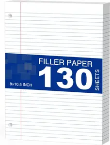 White Loose Leaf Paper 130 Sheets Filler Paper 8 * 10.5 College Ruled 3-Hole Punched for 3-Ring Binders Notebook Lined 8" x 10.5"