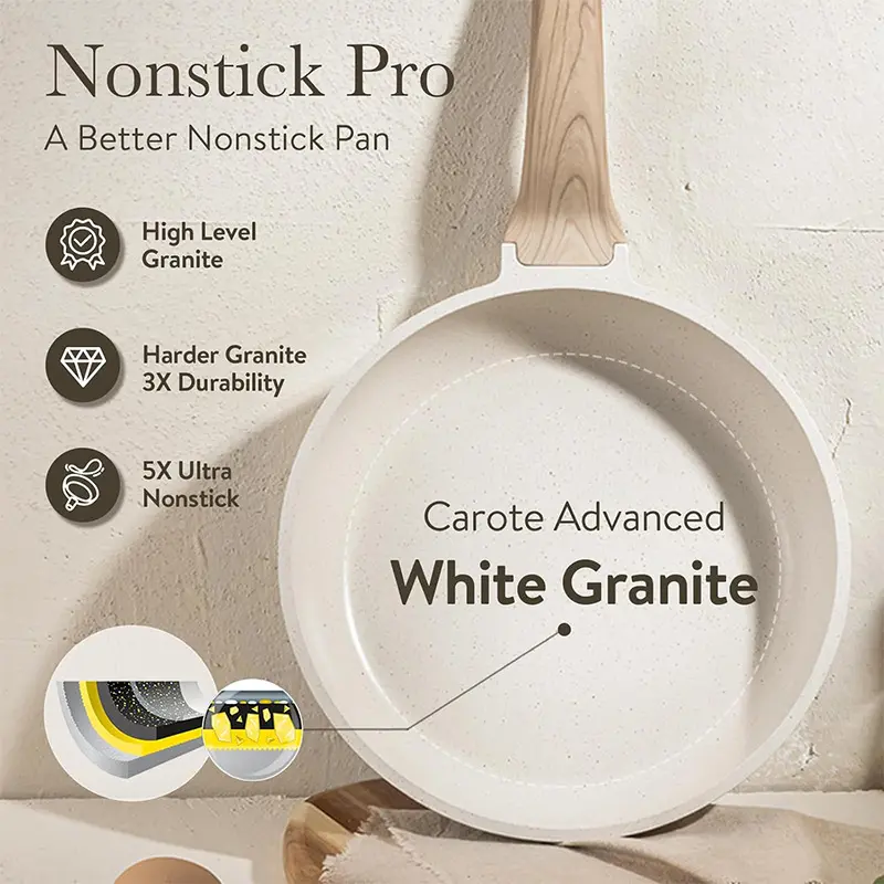 Granite Cookware Set 10 Piece Non Stick Frying Pan Set with Stone Coating Induction Compatible Kitchen Cookware Set