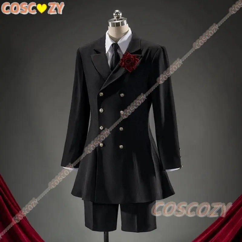 Anime-Butler Black Ciel Phantomhive Funeral Cosplay Costume Halloween Cosplay Costume Earrings Rings Hat Flower Accessories Prop