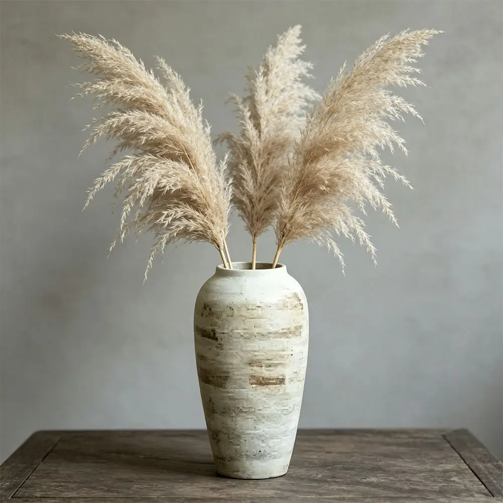 Wabi Sabi Rustic Ceramic Vase, Handmade Vintage Pot, Retro Textured Dried Flower Arranger, Living Room Decor, Decorative Vase, Tabletop & Floor Use