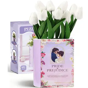 Puzzle Book Vase for Flowers, Arts and Crafts for Kids 4-6, Adults, Girls, Unique Vase, Puzzle Planter, Books Lover Gifts for Women(Pride Prejudice)