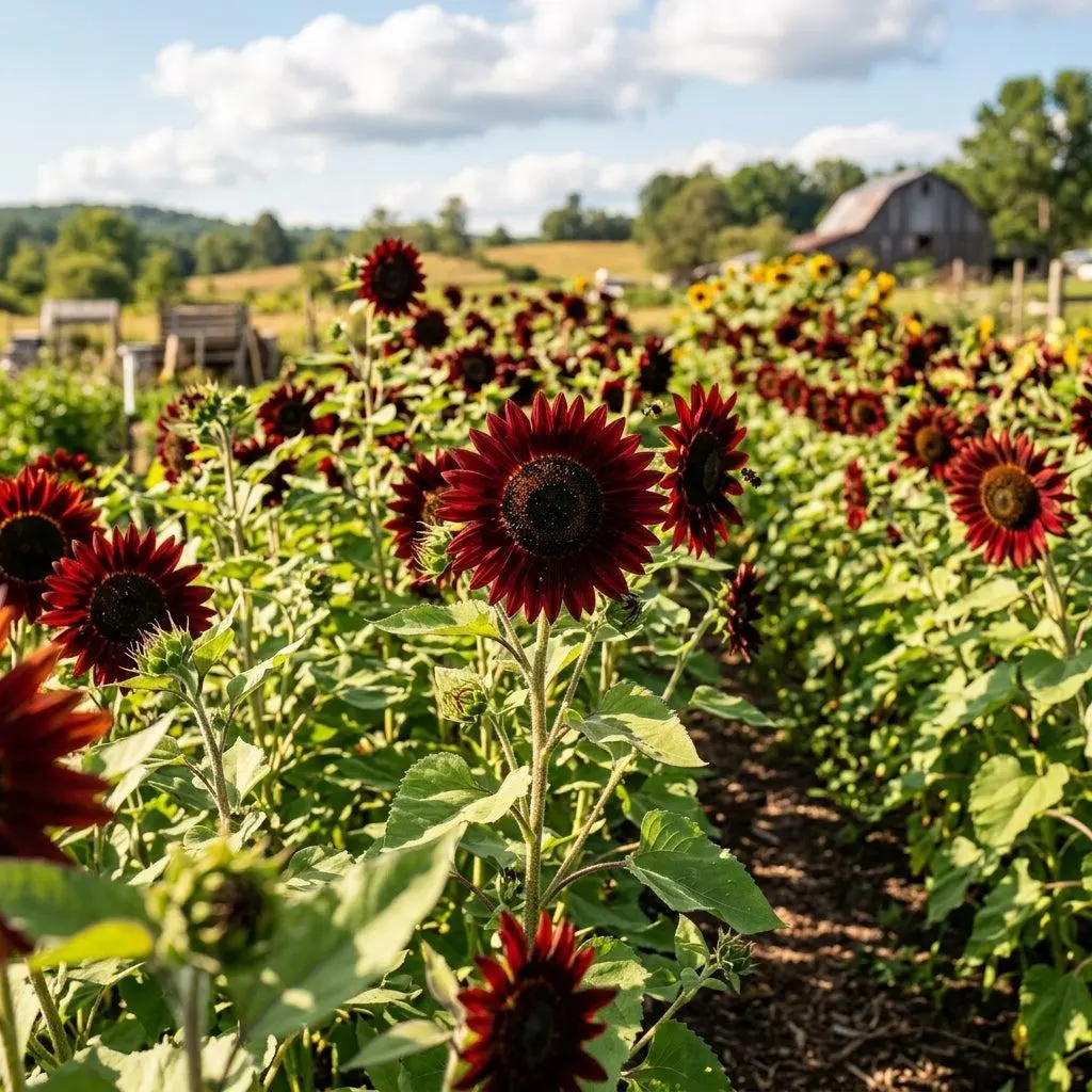 100 Velvet Queen Sunflower Seeds for Planting - Deep Chocolate & Burgundy Red Sunflowers - Striking Cut Blooms for Garden
