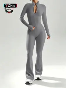 Women's Sporty Two-Piece Set, High Waist Yoga Pants & Long Sleeve Jacket, Pilates Yoga Wear, Soft Breathable Fabric, All Seasons Wear, Solid Sports Sets, Athletic Activewear Tracksuits