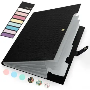 Accordion File Organizer, Letter Size Expanding File Folder with Labels, 5 Pocket Folders for Document, Portable Paper Bill Receipt Organizer for Home School Office Supplies, A4 Size, Black
