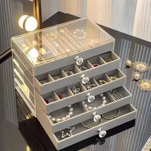 Stop losing your jewelry! Five-layer acrylic drawer multifunctional makeup organizer, compartmentalized storage for bracelets, rings, earrings, and necklaces, dustproof, space-saving with large capacity, suitable for women.
