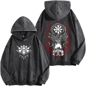 Megumi Fushiguro Mahoraga Washed Hoodie Vintage T Shirt Menswear Heavy Cotton Top Jujutsu Kaisen Anime Manga