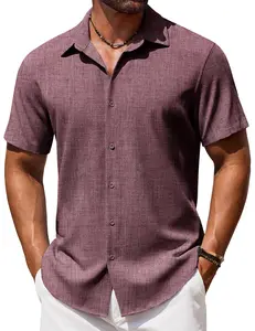 COOFANDY Mens Button Down Shirt Short Sleeve Casual Shirts Beach Summer Linen Shirts Wedding Vacation Shirt