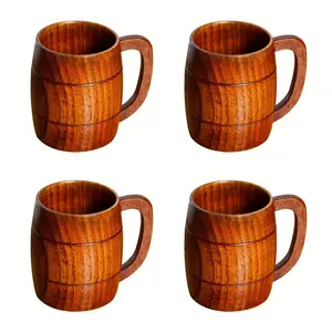 4pcs Large Wooden Beer Mug Best Wood Viking Cup Wooden Tankard Mug for Men Women Drinking Stein Tea Cup Male Coffee Mug Gifts for Beer Lovers Handmade Masculine Mug Man Big Cool Beer Mugs