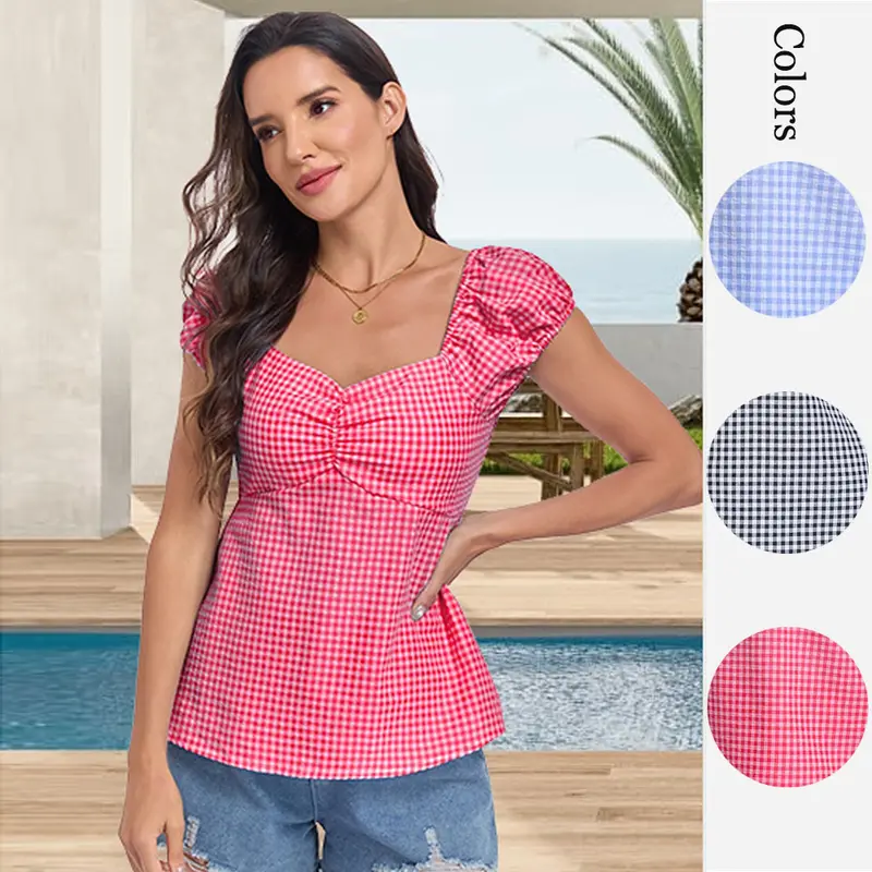 gingham top blue - TikTok Shop