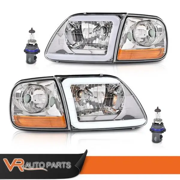 Fit For F150 Expedition 97-04 Clear LED Tube Headlights & Corner Parking Lights, Chrome Housing, Factory Direct