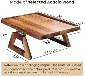 Acacia Wood Couch Arm Tray,Folding Sofa Armrest Tray,Couch Arm Table Clip-On Couch Desk for Drinks, Snacks,Phone,Remote Control