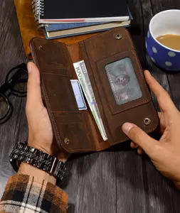 Personalized Leather Long Wallet, Engraved Tall Bifold Leather Card Holder Wallet Unisex