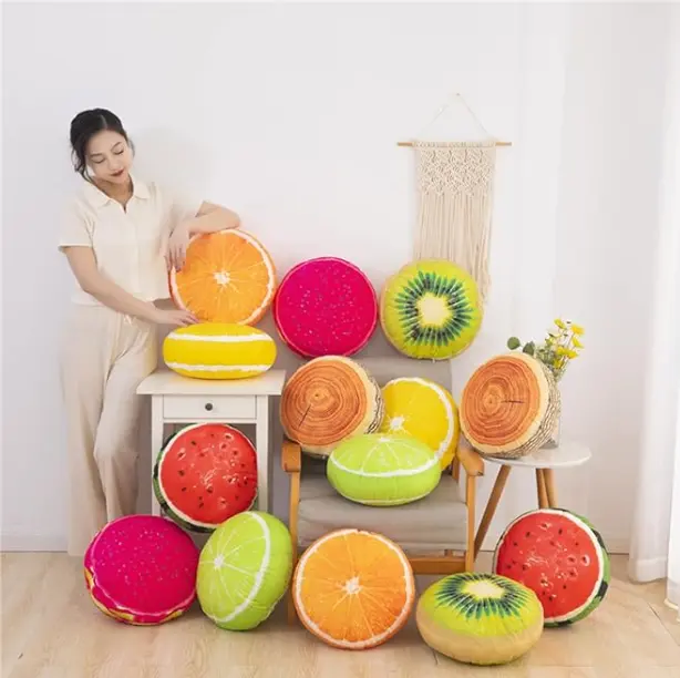 3D Plush Fruit Pillow Home Sofa Cushion - All Seasons Washable Round Pillow