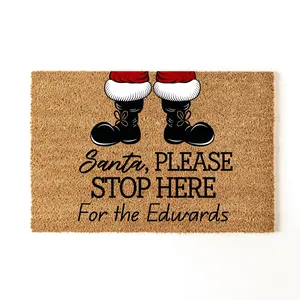 Santa Please Stop Here Personalized Doormat, Personalized "Santa Please Stop", Adorable Holiday Decor, Coir Mat, Custom Christmas Doormat, Christmas Gift, Customized Gift, Coir Doormat, Santa Claus Doormat