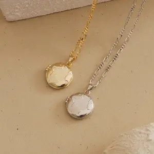 Earth Locket Necklace by Caitlyn Minimalist - Globe Photo Pendant Necklace with Figaro Chain - Minimalist Jewelry - Graduation Gift