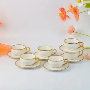 12 Pcs Elegant Ceramic Cappuccino Cups & Saucers - Perfect for Home, Wedding, Tea Party, Gift Set - Ceramic Tea Cups, Suitable for Coffee