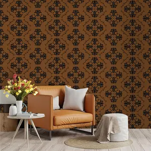 Vintage European Damask Wallpaper, Iris Pattern, Caramel Base, PVC Adhesive Back, Easy Peel & Stick, Kitchen/living Room/bedroom Decor