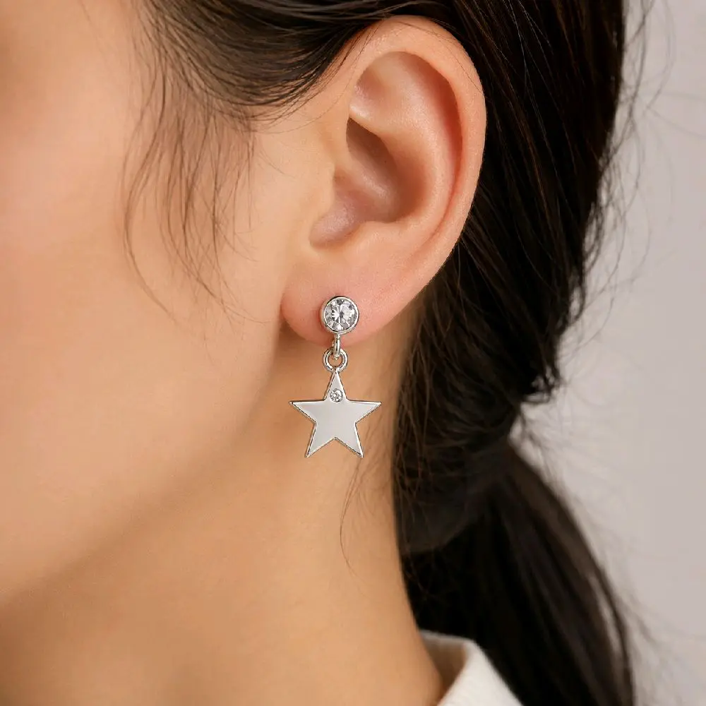 Silver 925 Star Drop Earrings
