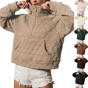 SCUSTY Women's Quilted Puffer Jacket Half-Zip Pullover Sweatshirt Long Sleeve Lightweight Fall Casual Oversize Warm Outerwear