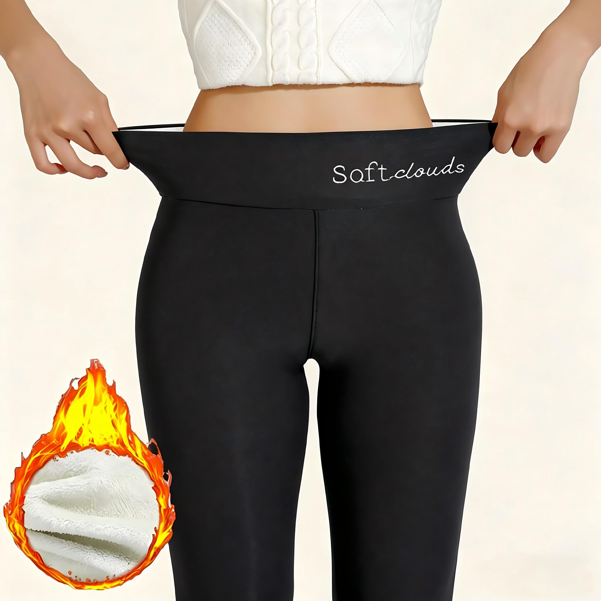 Women's High Waist Fleece Lined Leggings Elastic Comfortable Solid Color Tight Fit Pants for Winter Sports Yoga Running High Stretch Leggings Womenswear Bottom