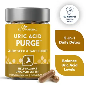 Eu Natural PURGE Uric Acid Cleanse – Eat Drink What You Want – Detox and Cleanse with Celery Seed Extract, Tart Cherry & Chanca Piedra for Effective Joint Support & Active Mobility – 60 Soft Vegan Capsules Herbal Dietary Supplement Antioxidant Supplement