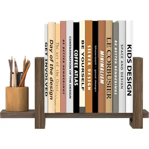 Adjustable Desktop Bookshelf Wooden Desk Book Holder Organizer Tabletop Bookshelf Mini Book Shelf Magazine Files Letters Storage Racks for Home Office Supplies, Great for Small Space, Dark Brown