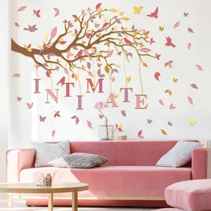 A set (30*90cm*2pcs) of large tree and bird with gold edge 2D flat wall sticker, home decoration self-adhesive wall sticker, MA7530-NL