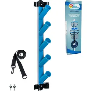 Storage Rack Tool For Pool Equipment And Hot Tub Spa Maintenance With Cleaning Accessories Including Skimmer Nets, Brushes, Vacuum Heads, Vacuum Hoses, Pole Hanger, Accessory Holder