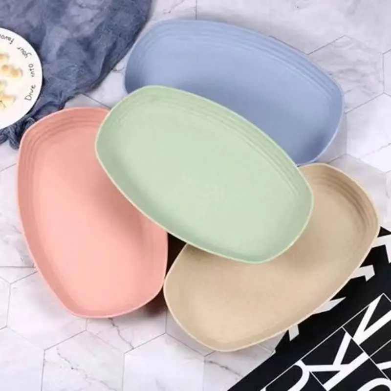 Plastic Vegetable Plates, Dumpling Plates, Cutlery Plates, Oval Dinner Plate, Wheat Straw Plate Household Salad Fruit Plate, Fruit Salad Dinner Plate