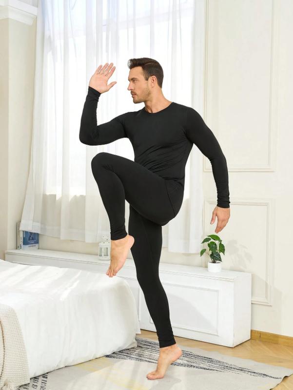 Men's 4 Pcs Thermal Underwear Set Autumn Winter Velvet Round Neck Long Sleeve Home Sleepwear Base Shirt Cold Weather Outdoor Sports Skiing Hunting Equipment