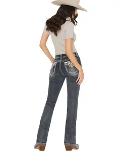 Grace In La Women's Medium Wash Mid Rise Embellished Bootcut Denim Jeans - Ebs901-30