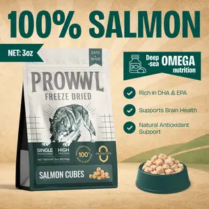 PROWWL Freeze-Dried Salmon Cubes - 100% Natural Meat, High Protein, Grain-Free, Gluten-Free, Rich in DHA & EPA, Supports Brain Health