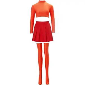 Danger Prone Daphne Costume Purple Suit Velma Costume Dress Orange Set Crop Top Skirt for Women