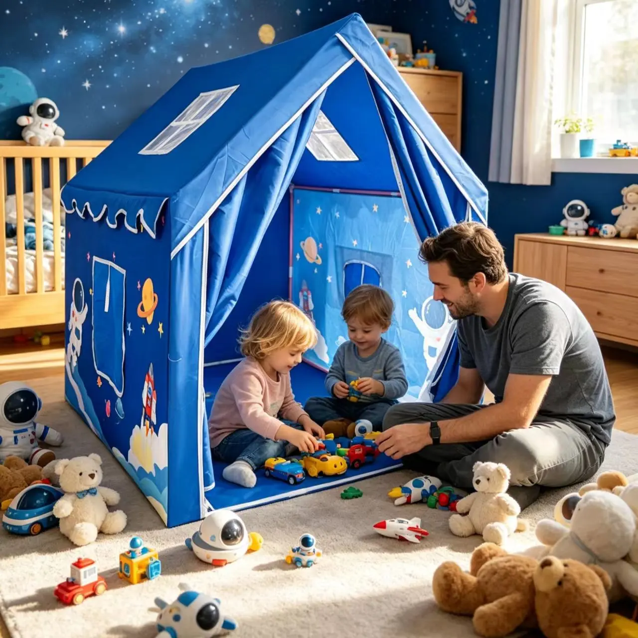 Boys' Space Explorer Tent Playhouse, Teepee Play House, Indoor & Outdoor Foldable Toy House, Educational Parent-Child Interaction Gift