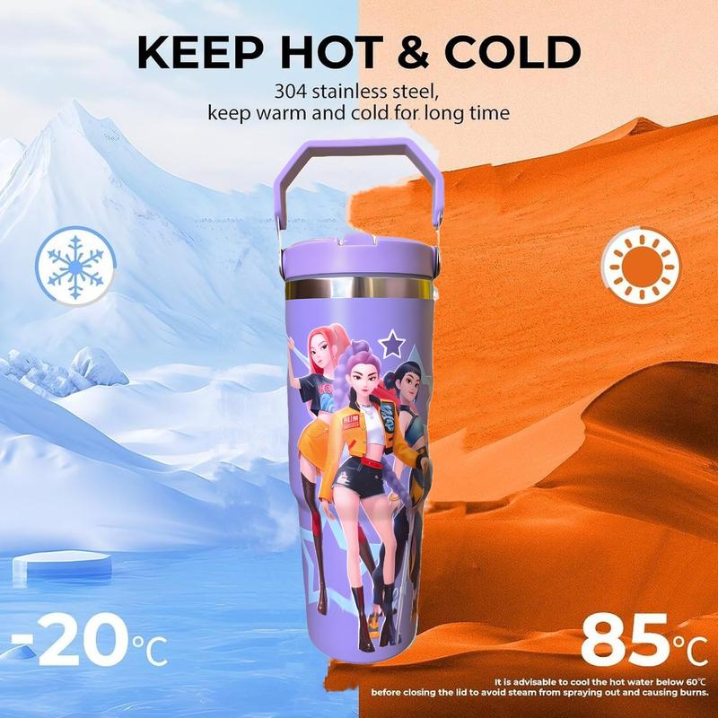 K-Pop Ghost Hunter Themed Vacuum Insulated Tumbler, Reusable with Lid & Straw, Suitable for Travel, Work, School & Daily Coffee, Ideal Halloween/Christmas Gifts for Teens & Pop Culture Fans