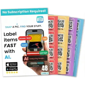 QR Code Labels - AI Auto-Labeling, No Typing! Storage Bins & Moving Containers - iOS and Android App - 48 Color-Coded Stickers (2.5" x 2.5")