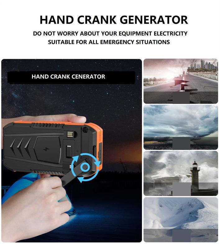 Bdjsad Solar Charage Power Bank 65800 mAh Wireless Fast Charge Hand Crank ultralarge capacit for All Mobile Devices,Intelligent Charging Made With Compass,Flashlights,LED lights,Large Capacity Outdoor Cam Magnetic Portable cellphone Accessories Smartphone