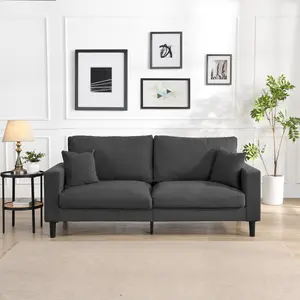 74" High Resilience 3-Seat Upholstered Sofa - Wooden Frame, Comfy Modern Couch for Living Room, Dark Gray On-Site