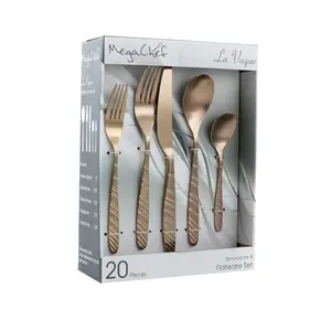 212 MAIN 20-Piece La Vague Matte Rose Gold Stainless Steel Flatware Set - Cutlery with Box, Outdoor Kitchen Dinnerware & Tableware Utensils for Camping, Hiking, 20-Pieces
