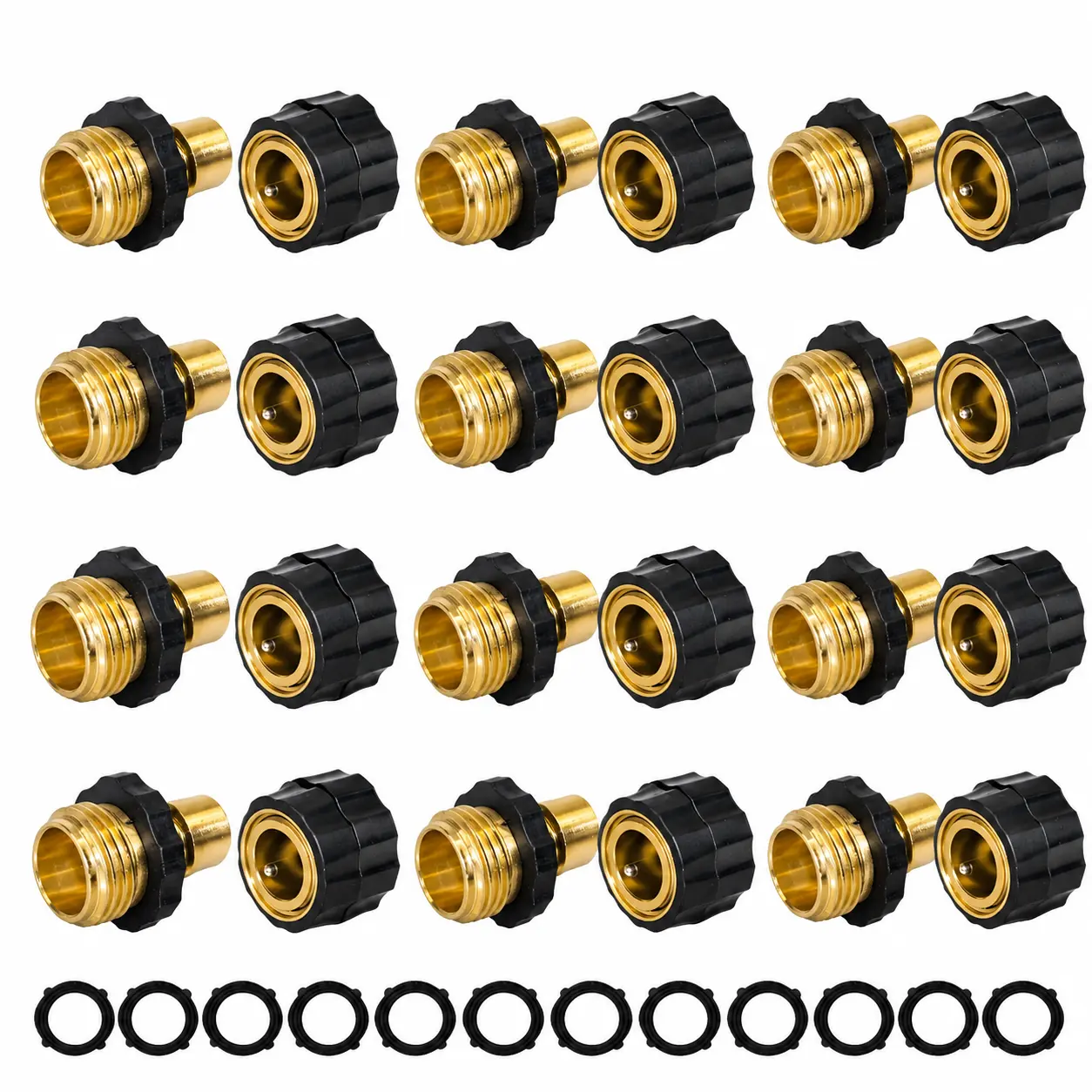 12 Sets 3/4 inch Aluminum Garden Water Connectors- Quick Connect Fittings with Rubber Seals, Snap-On Design, Rubber Grip, No Leaking Male-Female Hose Adapters for Watering for Garden, Hoses & Reels, Father's Day Gift