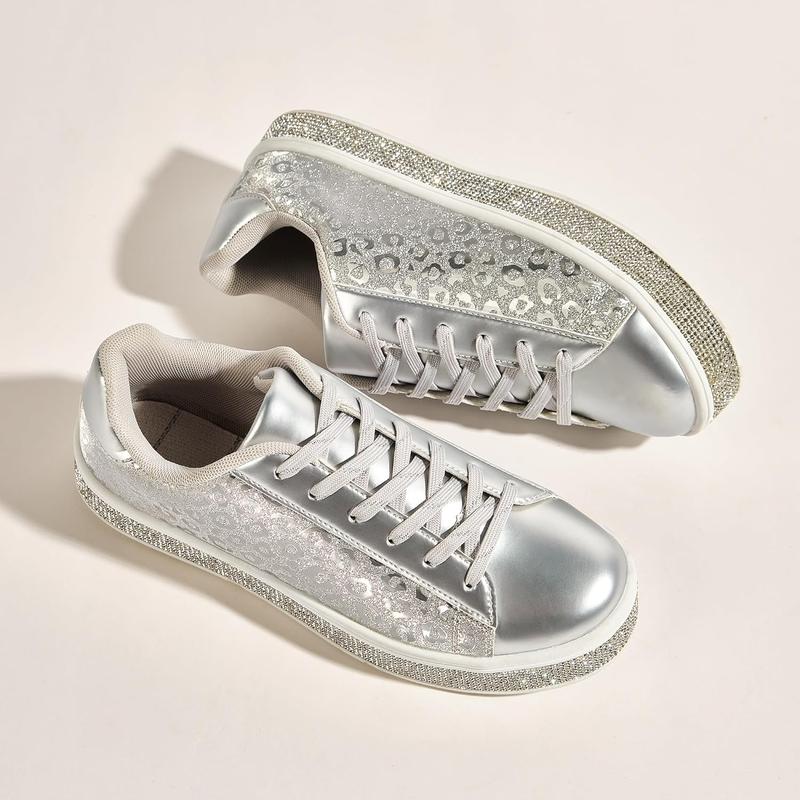 Women's Glitter Tennis Sneakers Neon Dressy Sparkly Sneakers Rhinestone Bling Wedding Bridal Shoes Shiny Sequin Shoes