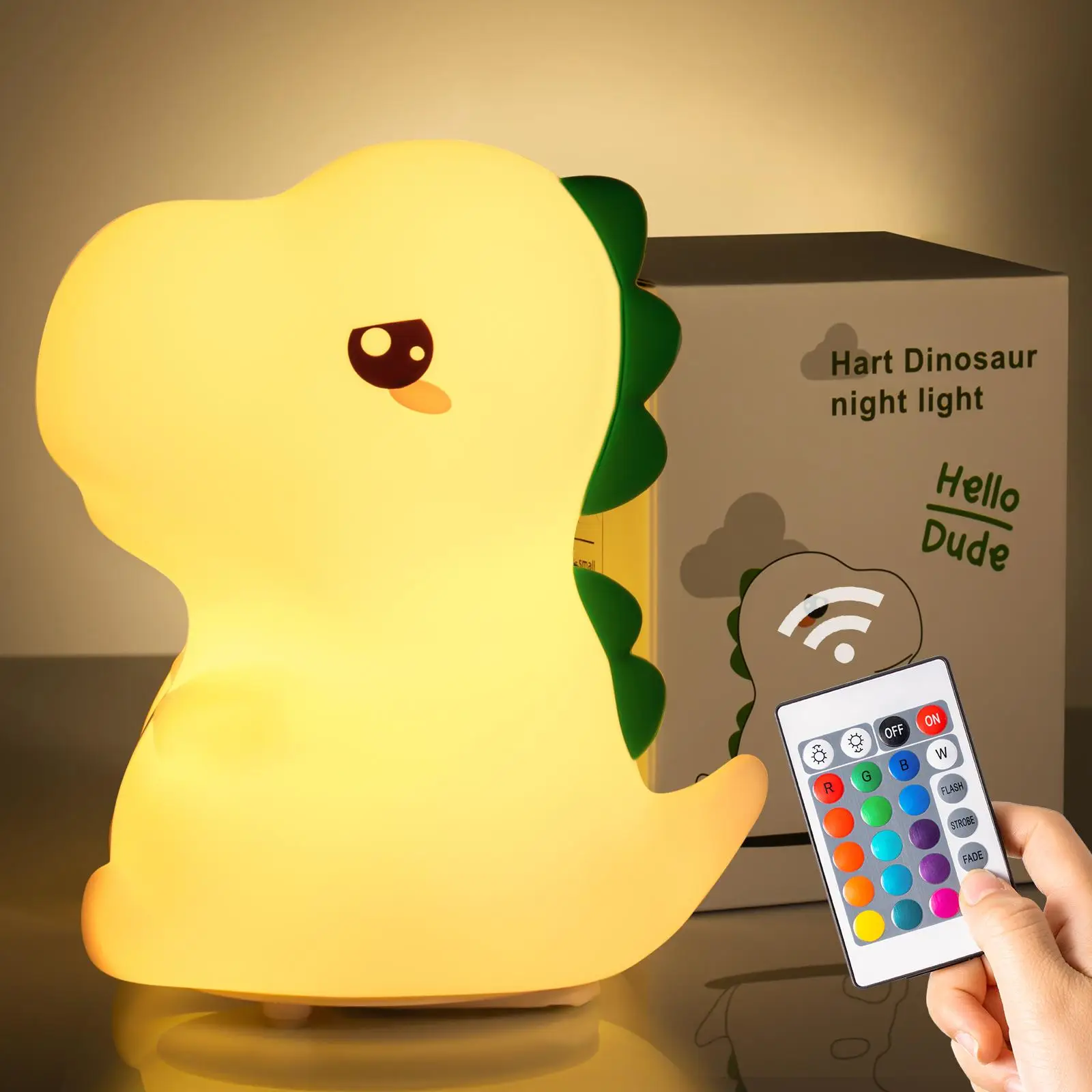 Dinosaurs Night Light with16 Colors & Remote, Rechargeable Dimmable Dinosaur Lights, Silicone Night Light Lamp for Kids Room Decor, Night Lights