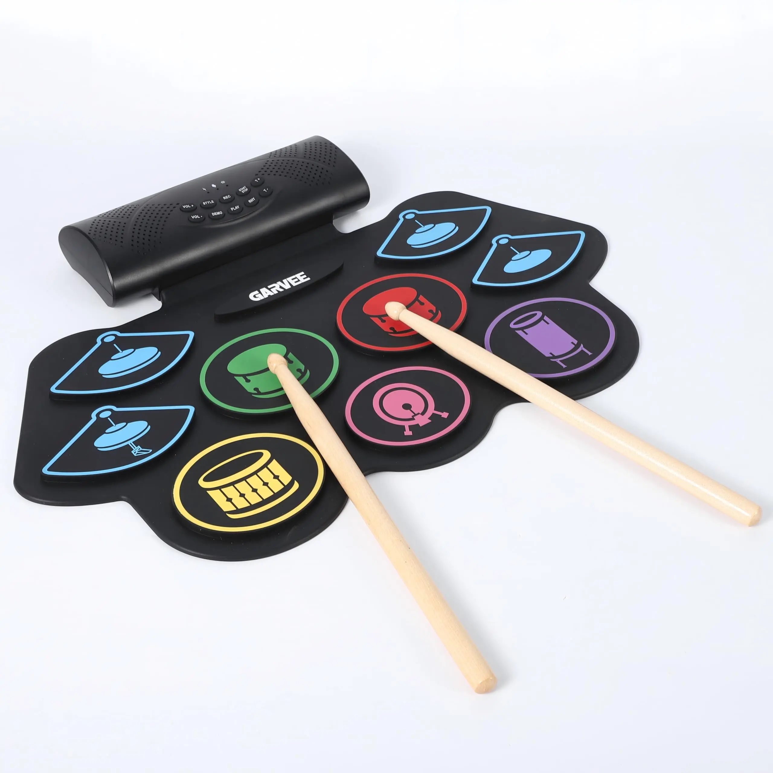 🥁 Roll it up and rock out—anywhere! 9-pad electronic drum kit with Bluetooth, built-in speaker, and colorful LED lights. Link in bio!