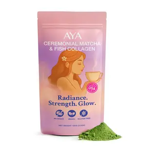 Aya Matcha Organic Ceremonial Grade Matcha Powder with Marine Collagen – Premium Matcha Green Tea Powder for Women – Sugar Free Matcha Latte Mix – Keto Matcha Collagen Protein Powder for Lattes & Smoothies